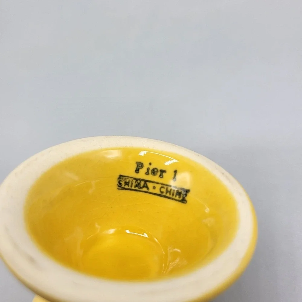 Vintage Pier 1 Yellow Ceramic Egg Cup Pedestal Base 2.75